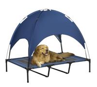 PawHut Cama Perro Exterior toldo Desmontable XL 122x92x108cm Azul Oscuro | Cama elevada portátil para perro, camping, jardín y playa, malla resistente al agua y protección UV, tumbona solar