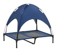 PawHut Cama Perro toldo extraíble Grandes 92x76x90 cm Azul Oscuro | Cama perro elevada portátil para camping jardín y playa, resistente al agua, protección UV, malla, tumbona solar