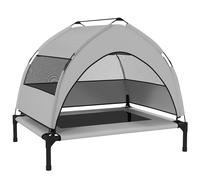 PawHut Camastro exterior con techo, cama elevada para perros medianos, con armazón de acero, 76x61x70cm, Gris claro Aosom España