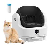 PawHut - Caña para gatos autolimpiantes y basura para gatos automáticos, con aislamiento de olores/protección de seguridad, bolsa de basura grande, para varios gatos, color blanco