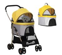 PawHut Carrito 4 ruedas 3 en 1 carrier extraíble perro pequeño amarillo