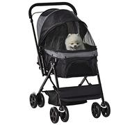 PawHut Carrito con mango reversible para perros pequeños Negro