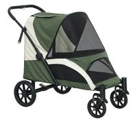 PawHut Carrito de Perro Plegable para Grandes Perros, Carro para Mascotas con 4 Ruedas, Correas de Seguridad, Frenos, Verde Oscuro Aosom España