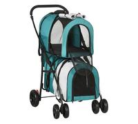 PawHut Cochecito Doble para Perros Gatos Cochecito Plegable para Mascotas con 2 Transportines Extraíbles Cinturón de Seguridad Bolsillos Laterales y 2