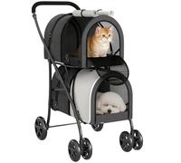 PawHut Carrito Doble para Perros Gatos Plegable 66x50x98 cm Gris Oscuro