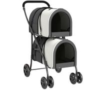 PawHut Carrito Doble para Perros Gatos Plegable con 2 Transportines Extraíbles con Cinturón y Cojines 66x50x98cm Gris Oscuro