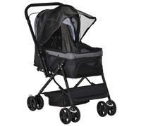 PawHut Carrito para perro mascotas plegable 4 ruedas EVA manillar ajustable cesta 76,5 x 52 x 95 cm