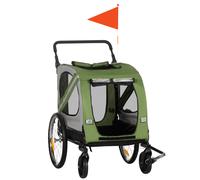 PawHut Carrito para Perros 2 en 1, Remolque para Bicicleta para Perros, plegable, resistente a la intemperie, para perros de hasta 20 kg, Verde