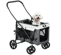 PawHut Carrito para Perros 4 en 1, Cochecito para Perros Plegable, Transportín para Mascotas con Vagón Desmontable, Cojín, Carga 10 kg, para Pequeños, Gris