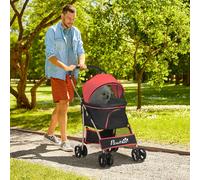 PawHut Carrito para perros, bolsa de transporte 2 en 1 para perros, carrito plegable para perros con cojín Rojo