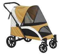 PawHut Carrito para perros, buggy plegable para perros grandes, cochecito para mascotas con 4 ruedas, correas de seguridad, frenos, Marrón