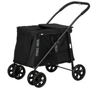 PawHut Carrito para Perros con Cojín, 3 Bolsillos Laterales, Plegable, Carrito para Perros, 102x62x105 cm, Negro Aosom España