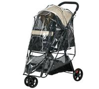 PawHut Carrito para Perros Pequeños con Cesta de Almacenaje Cubierta para Lluvia y Ventana de Malla 80,5x51,5x100 cm Caqui