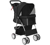 PawHut Carrito para Perros Pequeños con Cesta de Almacenaje Portavasos Ruedas y Cojín Lavable 77x44x102 cm Negro Aosom España