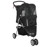 PawHut Carrito para Perros Pequeños con Cesta de Almacenaje Ventanas de Malla y 2 Ruedas Universales 75x45x97 cm Negro