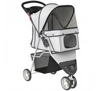 PawHut Carrito para Perros Pequeños Plegable hasta 10 kg con 3 Ruedas Capota Ajustable Cesta Ventanas de Malla Portavasos Gris