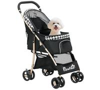PawHut Carrito para Mascotas con 2 Puertas Ventana de Malla Cesta de Almacenamiento Cuerda de Seguridad 80x44,5x97 cm Negro