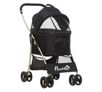 PawHut Carrito para Perros Plegable 3 en 1 Cochecito para Mascotas Carrito para Perros Pequeños con Vagón Desmontable Cesta de Almacenaje Correas de Seguridad y Cojín Carga 15 kg Negro