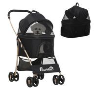 PawHut Carrito para Perros Plegable 3 en 1 con Vagón Desmontable Negro Black