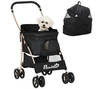 PawHut Carrito para Perros Plegable 3 en 1 Vagón Desmontable 15 kg Negro