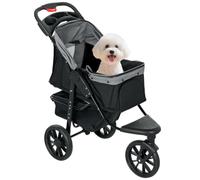 PawHut Carrito para Perros Plegable 3 Ruedas 109,5x57,5x106,5 cm Gris | Cochecito para Mascotas, Carrito para Perros Pequeños, Ventanas de Malla, Cesta, Correas de Seguridad, Carga 25 kg