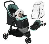 PawHut Carrito para Perros Plegable Carrito para Perros Pequeños con Cubierta para Lluvia Ventana de Malla Cesta y 2 Ruedas Universales Carga 15 kg 80,5x51,5x100 cm Verde