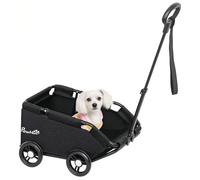 PawHut Carrito para Perros Plegable Cochecito para Mascotas Carrito para Perros Miniatura con Barra de Empuje Ajustable Diseño Abierto Cojín Bolsa de Almacenamiento y Ruedas 53x45x28 cm Negro