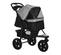 PawHut Carrito para Perros Plegable Cochecito para Mascotas Carrito para Perros Pequeños con 3 Ruedas Ventanas de Malla Cesta y Correas de Seguridad Carga 25 kg 109,5x57,5x106,5 cm Gris