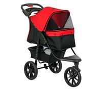 PawHut Cochecito para Mascotas Plegable con 3 Ruedas Puerta Ventanas de Malla Cesta y Correas de Seguridad 109,5x54,5x106,5cm Rojo Aosom España