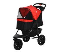 Pawhut carrito para perros plegable cochecito para mascotas carrito para perros pequeños con 3 ruedas ventanas de malla cesta y correas de seguridad carga 25 kg 109,5x57,5x106,5 cm rojo 109 cm