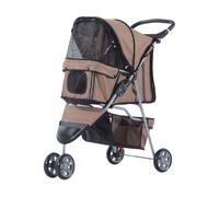 PawHut Cochecito Plegable Mascotas 75x45x97cm Perros Gatos Carrito Ruedas giran 360º Cafe