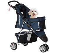 PawHut Carrito para Perros Plegable Cochecito para Mascotas Carrito para Perros Pequeños con Cesta de Almacenaje Ventanas de Malla y 2 Ruedas Universales Carga 15 kg 75x45x97 cm Azul Oscuro