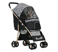 PawHut Cochecito para Perros Plegable Carrito para Mascotas con 2 Puertas Ventana de Malla Cesta de Almacenamiento Cuerda de Seguridad y Cojín Carga 15 kg 80x44,5x97 cm Negro