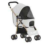 PawHut Carrito para Perros Plegable Cochecito para Mascotas con 2 Puertas Ventana de Malla Cesta de Almacenamiento Cuerda de Seguridad y Cojín Carga 15 kg 80x44,5x97 cm Gris Claro