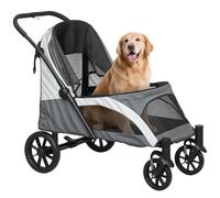 PawHut Carrito para Perros Plegable Cochecito para Perros Grandes hasta 30 kg con Ruedas Grandes Correas de Seguridad Marco Amortiguador Cojín Lavable 124x67x100 cm, Gris Oscuro