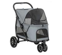 PawHut Carrito para Perros Plegable, Cochecito para Perros Medianos con 3 Ruedas, Ventanas de Malla, Cojín Lavable, Bolsillo, Correas de Seguridad, Frenos, Todo Terreno, Carga 20 kg, 92x63x95 cm, Gris