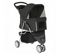 Pawhut carrito para perros plegable, cochecito para perros pequeños con cesta de almacenaje, ventanas de malla, portavasos y ruedas, carga 10 kg, 77x44x102 cm, negro 77 cm