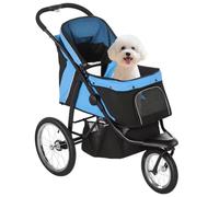 PawHut Carrito para Perros Plegable con Cesta 3 Ruedas 111x58x107 cm Azul | Cochecito para Mascotas, para Perros Medianos Pequeños, Capota Ajustable, Ventana de Malla, Carga 20 kg, Ruedas Grandes