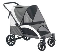 PawHut Carrito para Perros Plegable con Ventanas de Malla Cojín Lavable Correas de Seguridad 124x67x100 cm Gris Oscuro