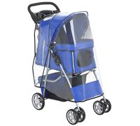 PawHut Carrito para perros plegable hasta 10 kg con funda impermeable, tiras reflectantes, cesta de almacenamiento 77x44x102cm Azul Aosom España