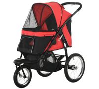 PawHut Carrito para Perros, plegable, Protección Solar, Ventanas de Red, Cesta de Almacenamiento, Rojo, 111 x 58 x 107 cm