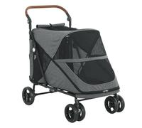 PawHut Carrito para Perros y Gatos Grande Plegable con un Botón hasta 30 kg, Cochecito para Perros Medianos y Grandes, Suspensión 4 Ruedas, Giratorio, Freno de Pie, Cojín Lavable, Gris
