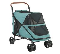 PawHut Carrito para Perros y Gatos Grande Plegable hasta 30 kg Turquesa | Plegable con un Botón, Cochecito para Perros Medianos y Grandes, Suspensión 4 Ruedas, Giratorio, Freno de Pie, Cojín Lavable