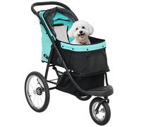PawHut Carrito para perros y gatos, plegable, para perros pequeños y gatos de hasta 10 kg, con 3 ruedas de goma grandes, cojín para ventanas de red, cesta de almacenamiento con correa de seguridad