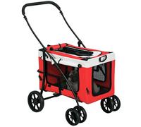 PawHut Carrito perro transportín desmontable acolch. perros pequeños Rojo