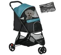PawHut Carrito plegable 2 en 1 para perro/gato hasta 10 kg verde oscuro | Carrito perros/gatos con cojín, ventanas malla, puertas, cesta almacenamiento.
