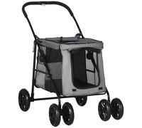 PawHut Carrito plegable para mascotas perros gatos cojín incluido ruedas con freno tela 600D Oxford 102 x 62 x 105 cm gris