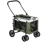 PawHut Carrito plegable para perros y gatos de hasta 10 kg, con cojín, ventanas de red, puertas, cesta de almacenamiento, color verde oscuro