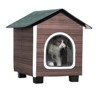 PawHut Casa aislada para gatos al aire libre, refugio impermeable para gatos salvajes con base elevada, cojín, casa para mascotas interiores y exteriores para animales callejeros, rojo-marrón