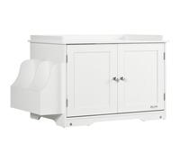 PawHut Casa de arena para gatos diseño mueble escondite para arena 2 en 1 mesa auxiliar 2 puertas con tabique removible blanco